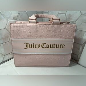 Juicy Couture Powder Blush Embossed Billboard Tote Heart Design Pink Gold Logo